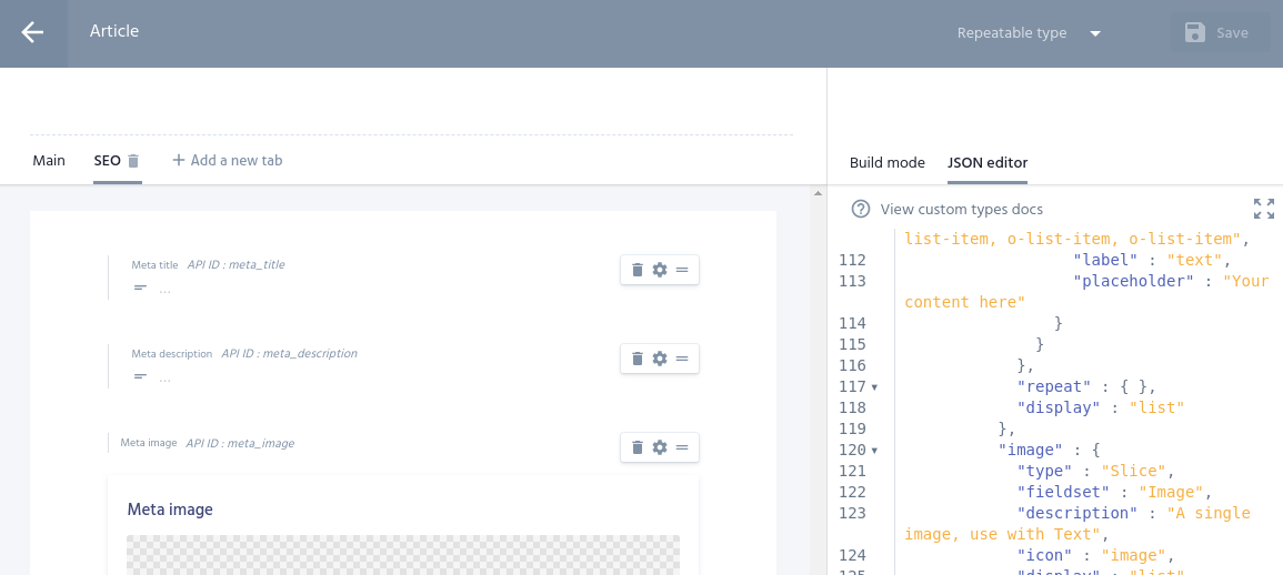 Prismic JSON editor