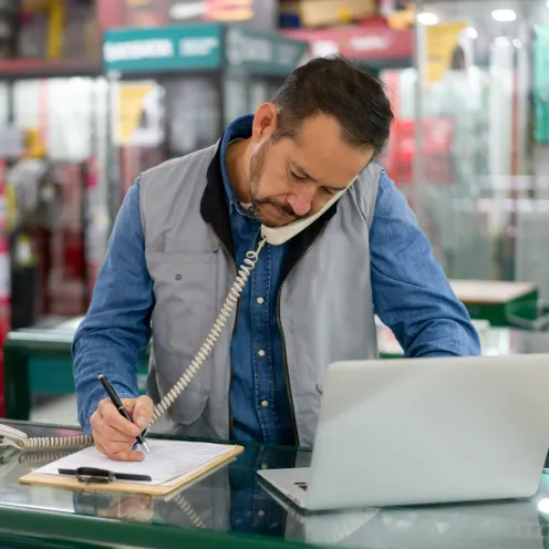Merchant on the phone