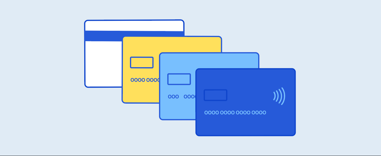 Credit cards representing different levels of debt and financial management.
