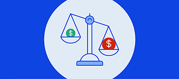 A visual showing a balance scale representing financial deficiency and debt.