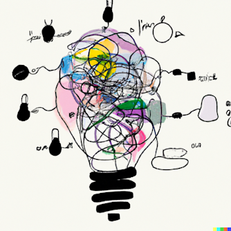 DALL·E 2023-01-16 19.52.04 - an abstract but ordered drawing of ideas accumulating to become a lightbulb