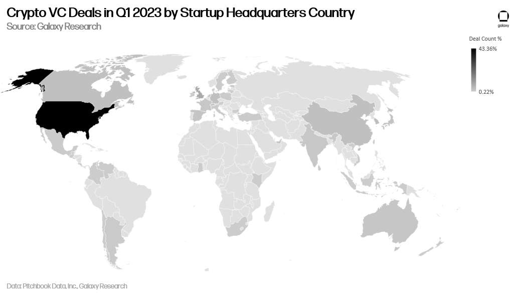 Crypto VC Deals, Q1 2023, map of Startup Headquarters, Alex Thorn