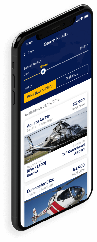 Image showing an example of the open FindHeli app