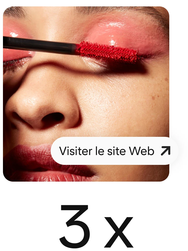 Une Épingle montrant une femme qui met du mascara rouge, accompagnée d’un bouton bien visible visant à générer du trafic sur le site Web de la marque. 