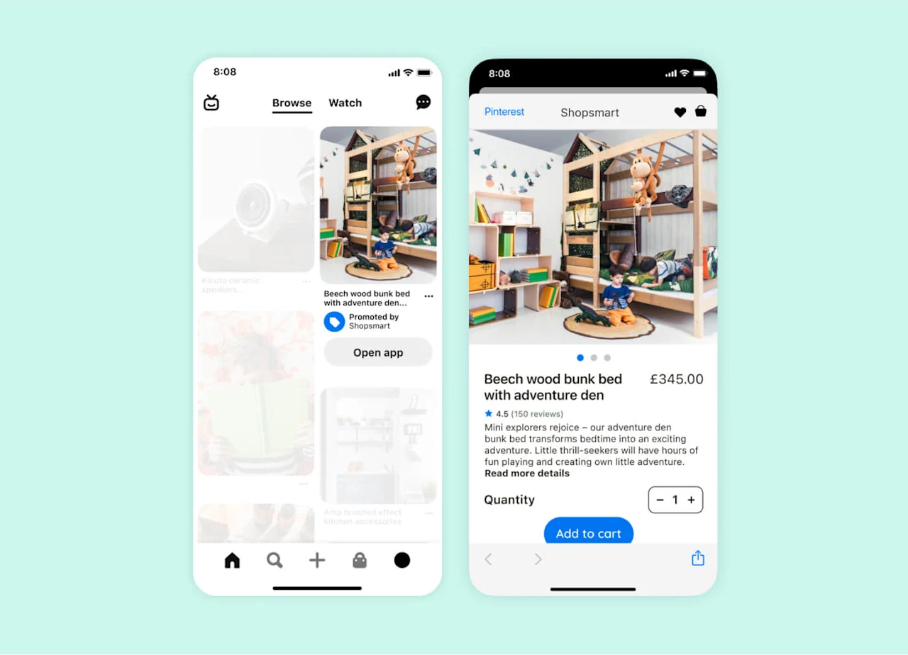 Mockup of mobile deep link in Pinterest app