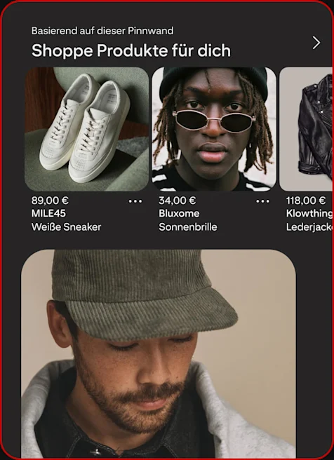 Eine Pinterest-Pinnwand mit personalisierten Produktempfehlungen für Streetwear for Men