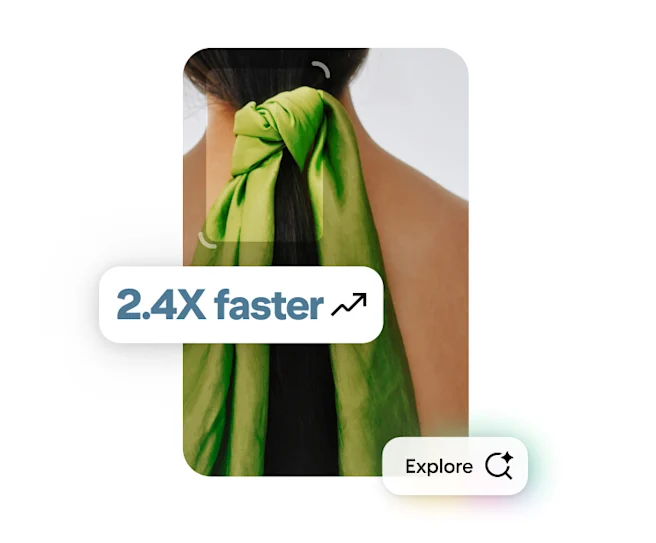 A Pin showing a man wearing a blue hat and white headphones. The words “2.4X faster” and “explore” also appear overlaid.