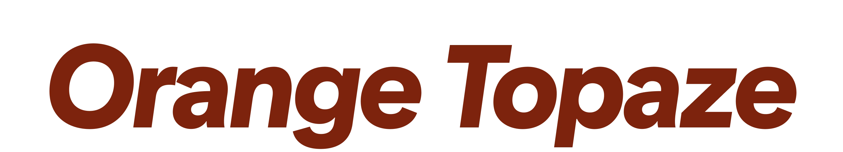 Les mots « Orange Topaze » apparaissent dans une police orange en forme de bulle.