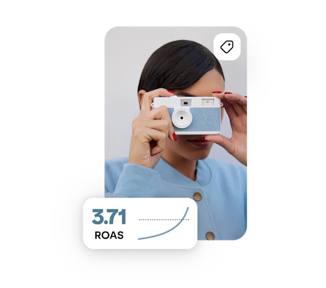 A person is holding a blue camera the words “3.71 ROAS” appear overlaid in the corner.