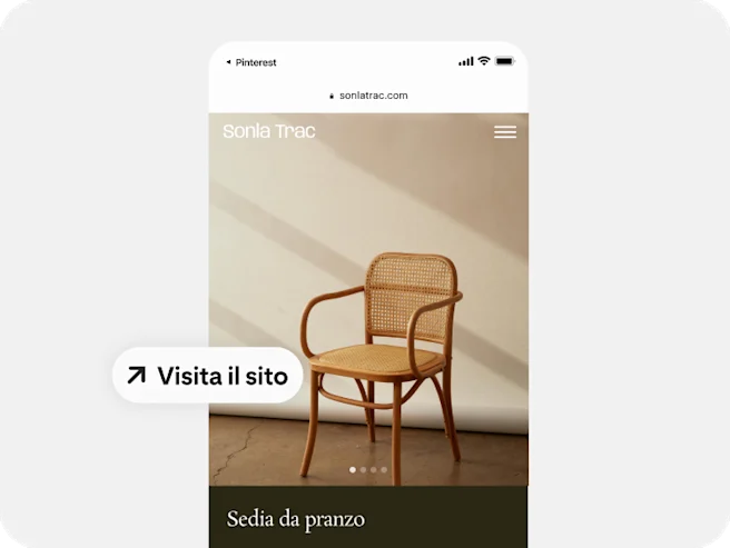 Annuncio di una sedia che include un link diretto al dispositivo mobile per aiutare gli utenti a fare acquisti.