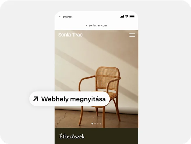 Egy szék hirdetése mobilmélylinket alkalmaz, hogy segítse az embereket a vásárlásban.