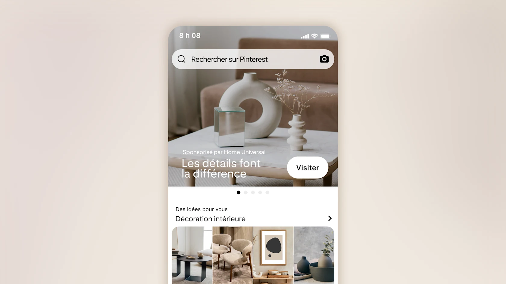 Maquette d’annonce Pinterest pour la décoration intérieure avec des vases sur une table