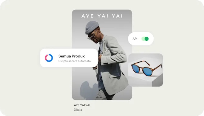 Penyenaraian produk yang dikuasakan oleh alat seperti API menunjukkan seorang lelaki memakai cermin mata hitam berjenama Aye Yai Yai.