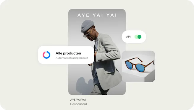 Een item dat mogelijk wordt gemaakt door tools zoals een API. Er wordt een man getoond met een zonnebril van het merk Aye Yai Yai.