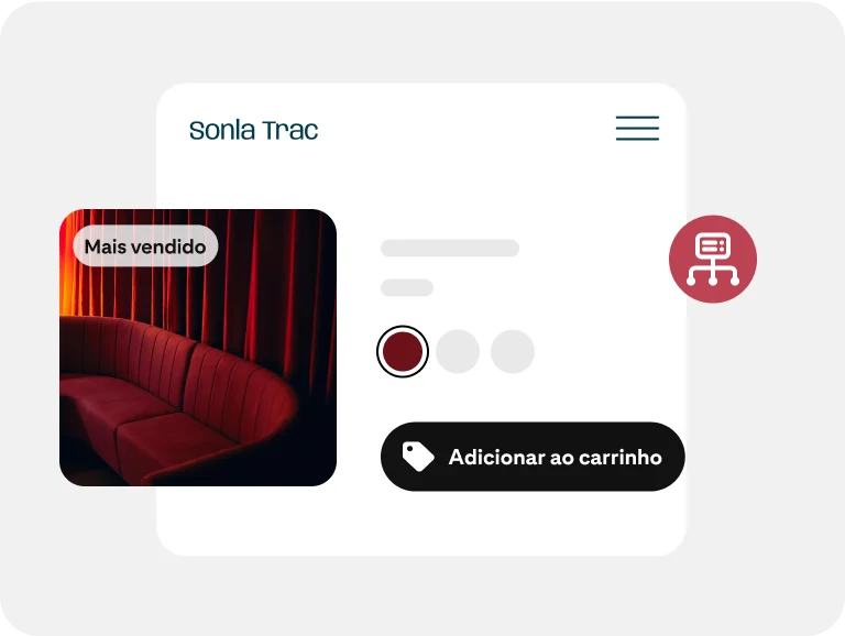 Lojista usa uma integração para adicionar produtos à conta do Pinterest, incluindo um sofá vermelho. 