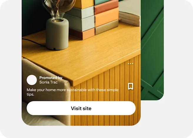 An Idea ad for a home decor company promotes sustainability tips, and a button to visit their site.