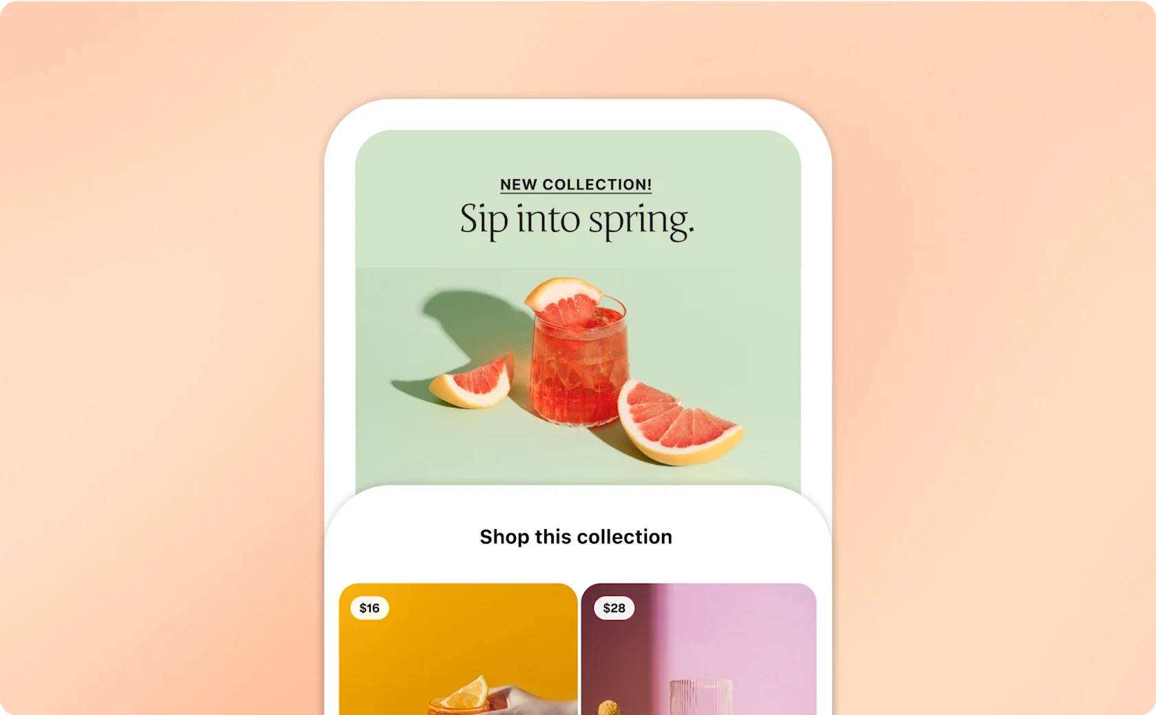 A Collections ad displays glassware for a new spring collection.