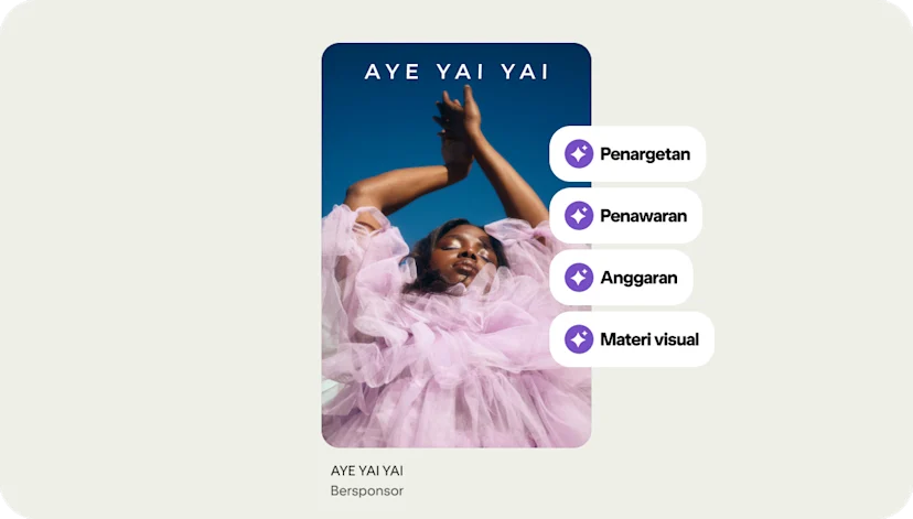 Pin produk dari merek bernama Aye Yai Yai menggunakan fitur Pinterest Performance+ seperti penargetan, penawaran, anggaran, dan materi visual.