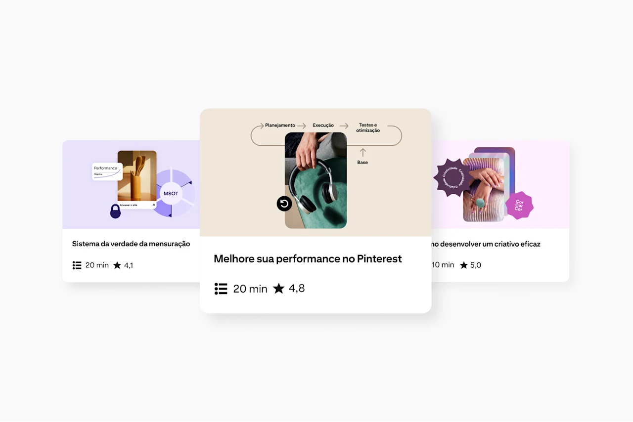 Imagens em miniatura dos novos cursos disponíveis.