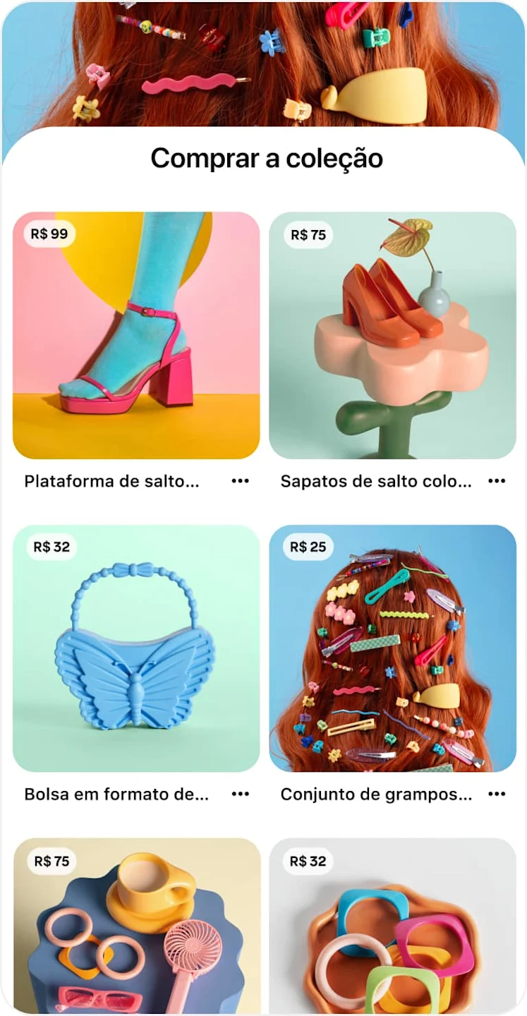 Coleção de Pins de produtos de uma marca de acessórios