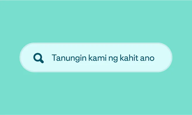 A green search box with the words “Ask us anything”