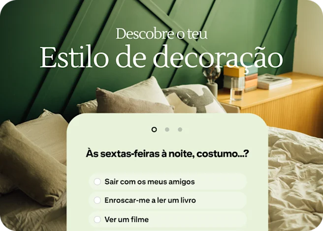 Um anúncio-questionário ajuda as pessoas a descobrir o seu estilo de decoração, perguntando-lhes como passam as noites de sexta-feira.