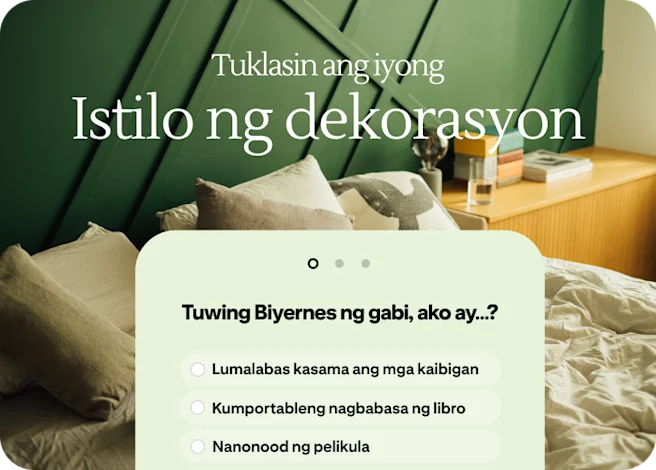 Ang Quiz ad ay tumutulong sa mga tao na matuklasan ang istilo ng dekorasyon na gusto nila sa pamamagitan ng pagtatanong ng ginagawa nila tuwing Biyernes ng gabi.