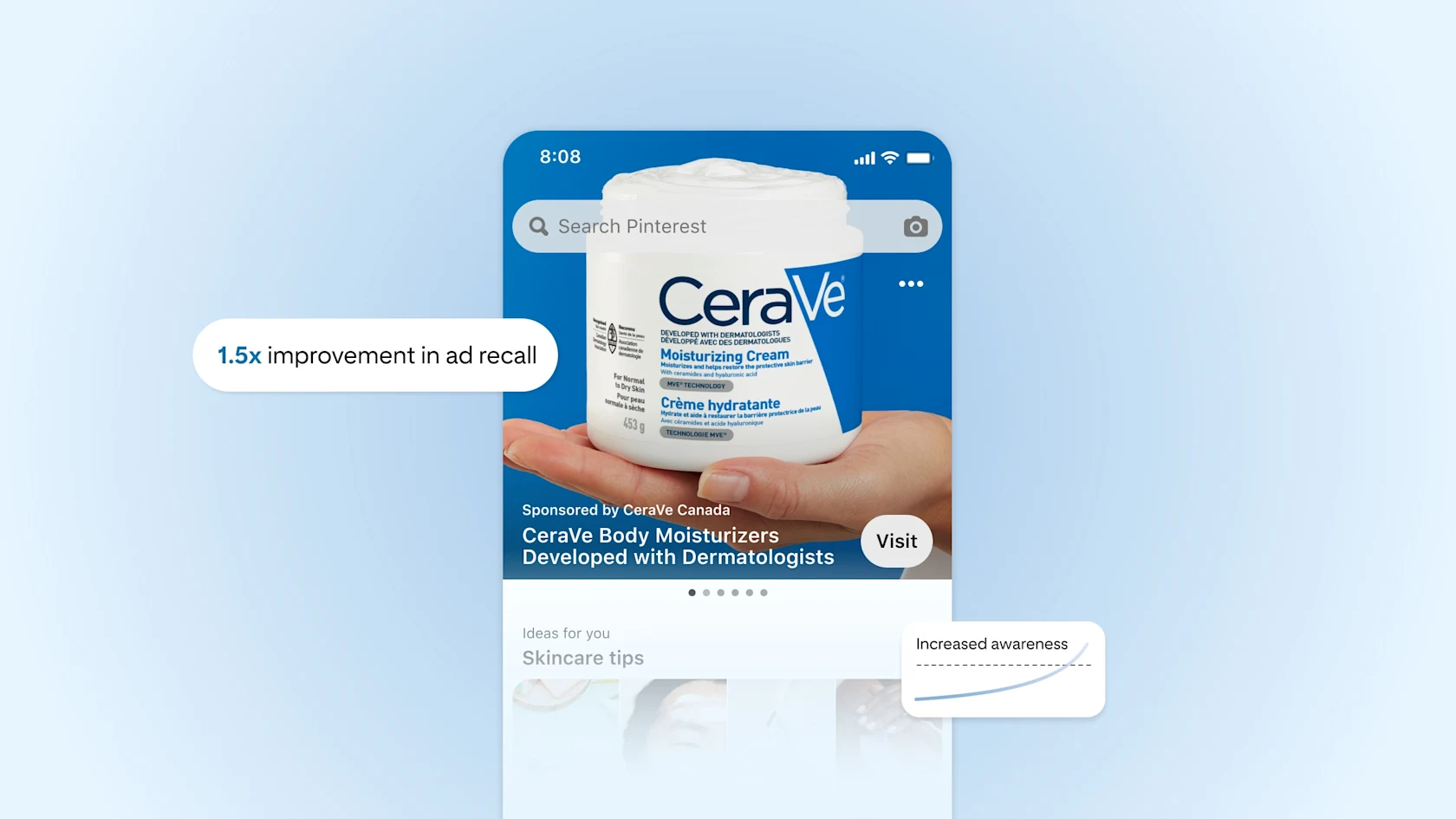 A Premiere Spotlight ad from CeraVe, along with graphics showing increased awareness and ad recall.
