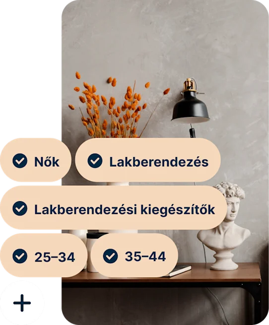 A Pin showing a desk with a vase of orange flowers, a black lamp and a bust of Michelangelo’s David with the search terms Women, Home decor, Home accessories, 25 to 34 and 35 to 44