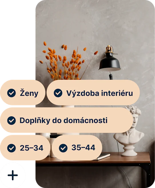 A Pin showing a desk with a vase of orange flowers, a black lamp and a bust of Michelangelo’s David with the search terms Women, Home decor, Home accessories, 25 to 34 and 35 to 44
