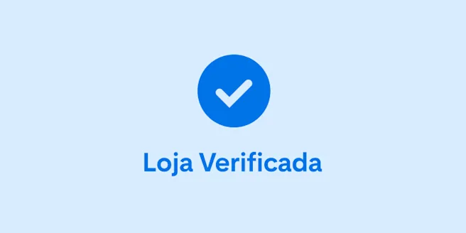 Marca de verificação em azul-escuro e as palavras "Loja Verificada" centralizadas sobre um fundo azul-claro.