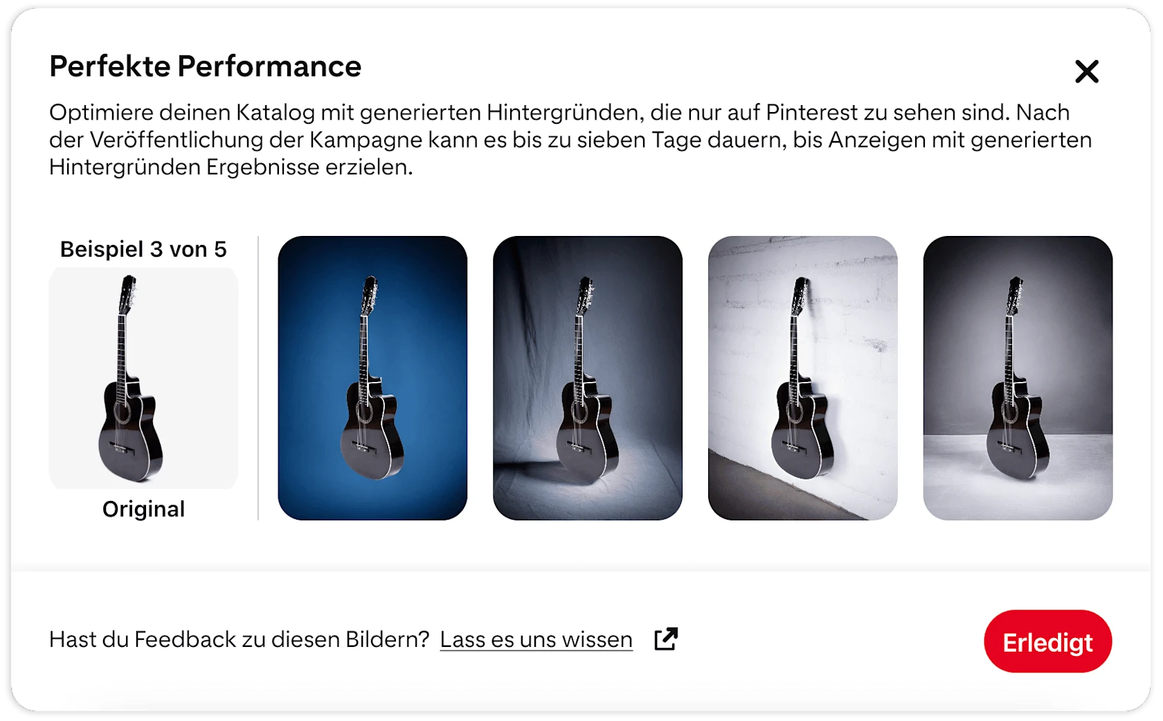 Beispielbild mit Werbung für Gitarre, mit verschiedenen Hintergrundoptionen