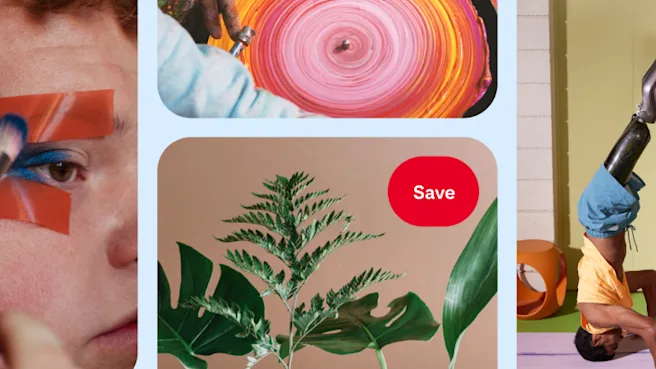 Close-up of a Pinterest home feed featuring Pins of various hobbies and items.