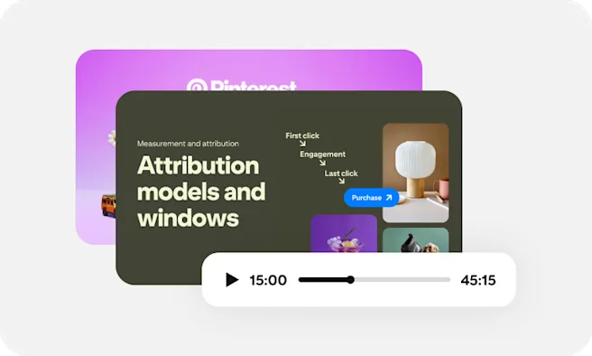 A thumbnail for an “Attribution models and windows” webinar with a scrubber showing 15 minutes of it have been played.