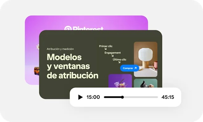 Una miniatura del seminario web “Modelos y ventanas de atribución” con una barra de progreso en la que se muestra que se han reproducido 15 minutos.