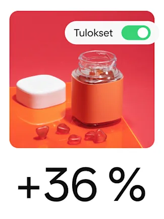 Vitamiineja esittelevä Pin, jossa on tuloskampanjaan viittaavia elementtejä.