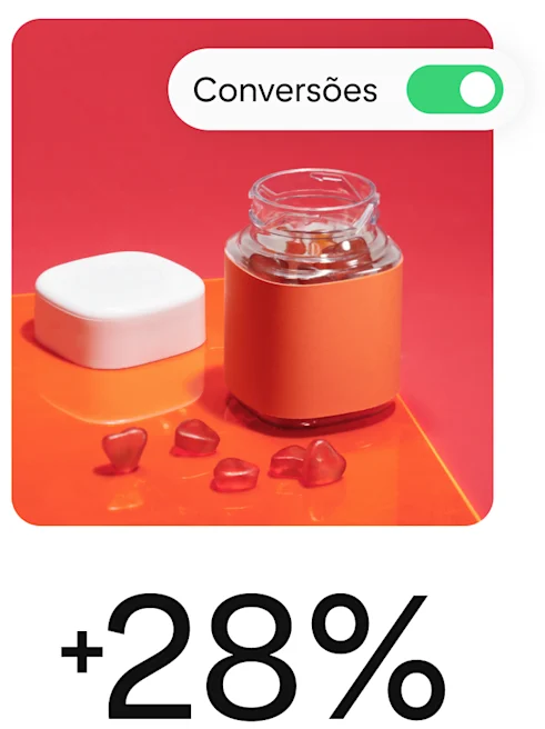 Pin mostra vitaminas com elementos que sugerem uma campanha de conversão.