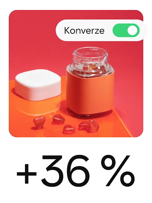Pin zobrazuje vitamíny s prvky naznačujícími kampaň zaměřenou na konverze.