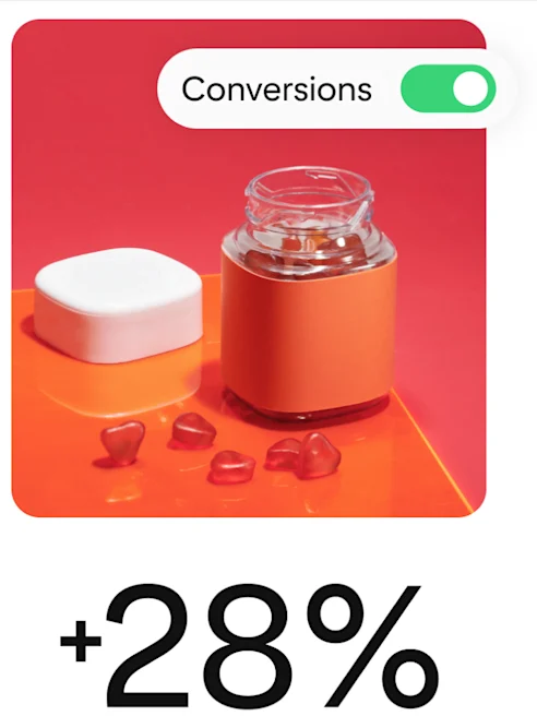 Pin shows vitamins, with elements suggesting a campaign for conversions.