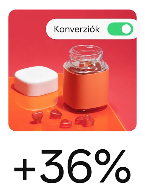 Vitaminokat mutató pin, konverziós kampányra utaló elemekkel.