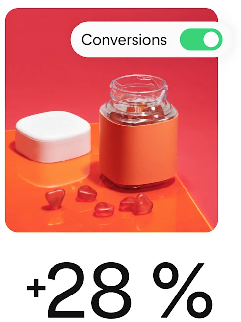 Pin zeigt Vitamine, die Elemente deuten auf eine Conversions-Kampagne hin.