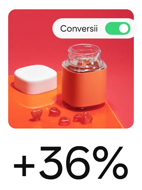 Un Pin care prezintă vitamine, cu elemente care sugerează o campanie pentru conversii.