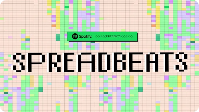 The words “Spotify Presents: Spreadbeats” are constructed within the cells of a colourful spreadsheet.