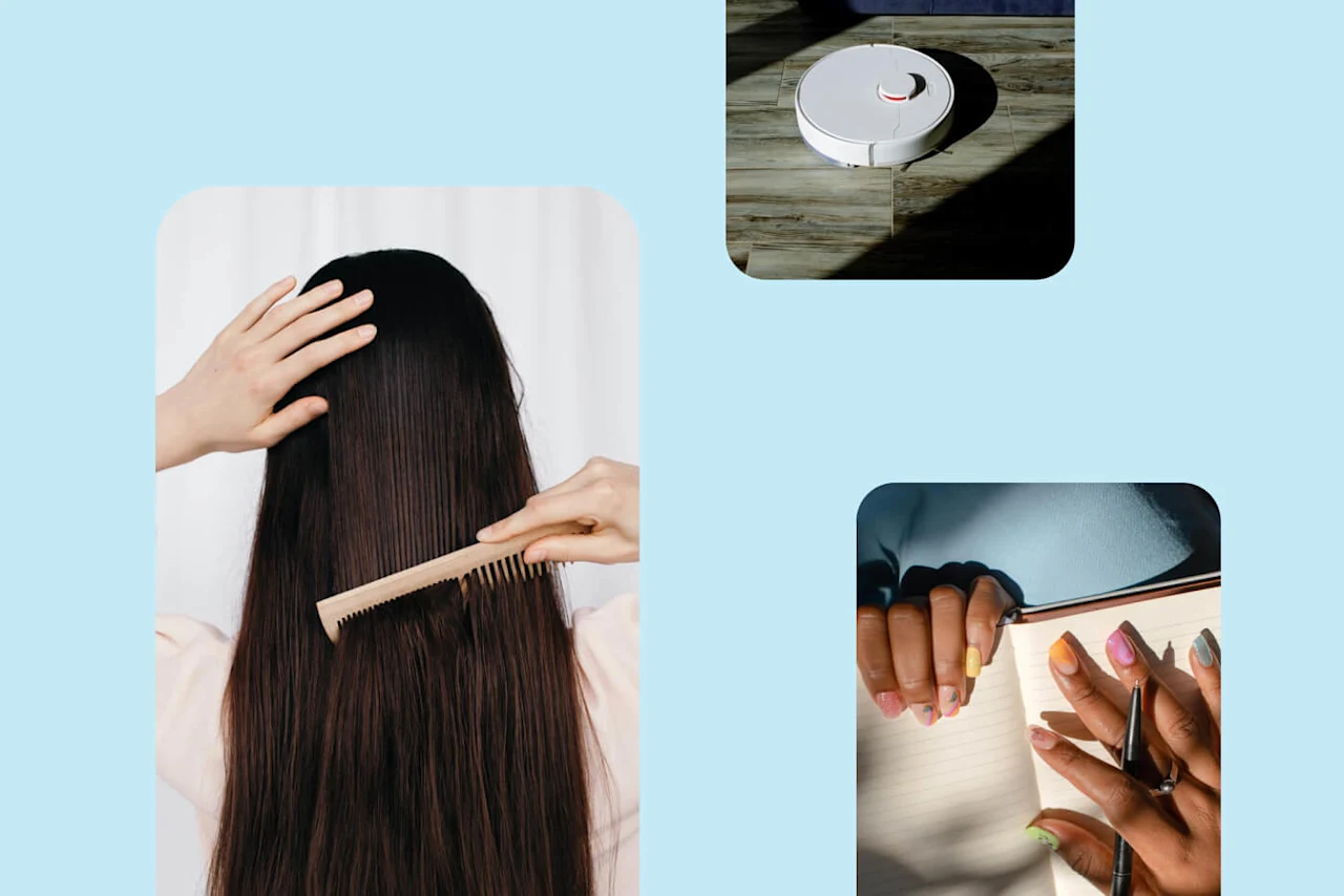 En las imágenes y el texto, se muestra que aumentan las búsquedas de cabello más saludable, afirmaciones y limpieza del dormitorio.