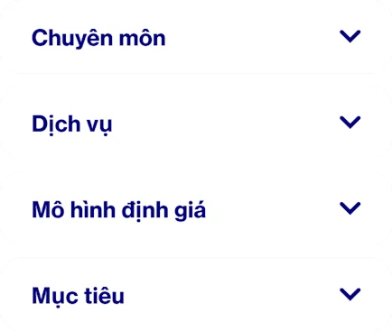 Những dòng chữ thể hiện cách bạn chọn Pinterest Partner để làm việc: chuyên môn, dịch vụ, mô hình định giá và mục tiêu