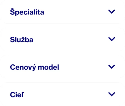 Slová popisujúce spôsob výberu Pinterest Partnerov na spoluprácu: Specialty (osobitosť), Servis (služby), Pricing model (cenový model) a Goal (cieľ)