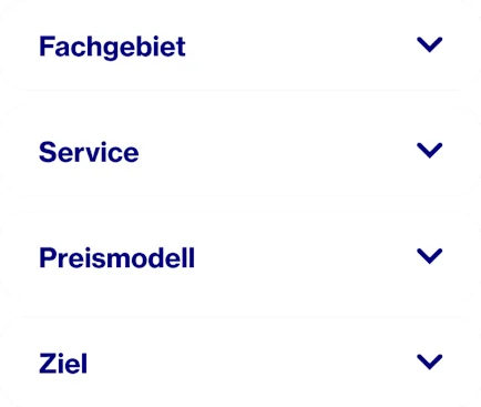 Kategorien, nach denen du Pinterest Partner für eine Zusammenarbeit auswählst: Fachgebiet, Service, Preismodell und Ziel
