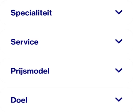 Woorden die laten zien hoe je Pinterest Partners selecteert om met jou te werken: specialiteit, service, prijsmodel en doel