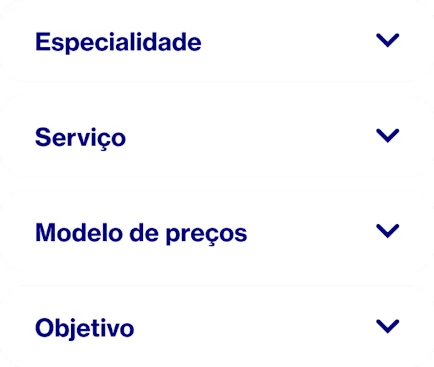 Palavras que mostram como podes selecionar um Pinterest Partner com quem trabalhar: especialização, serviço, modelo de preços e objetivo