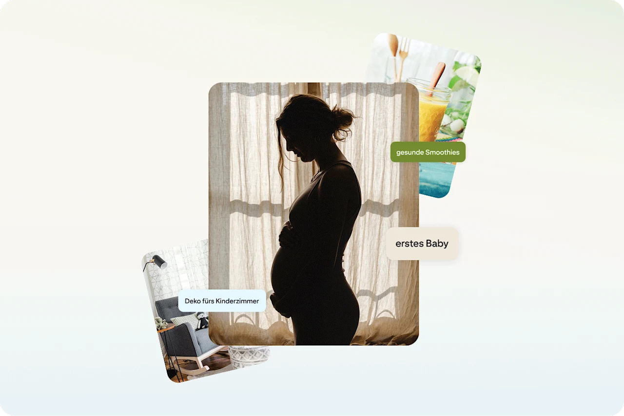 Pinterest-Suchanfragen für Lebensereignisse wie das erste Kind, Einrichtung des Kinderzimmers und gesunde Ernährung in der Schwangerschaft